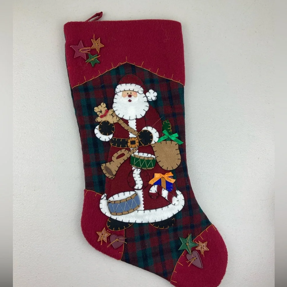 Vintage Pima Creations Inc. Christmas stocking felt quilted Santa Claus